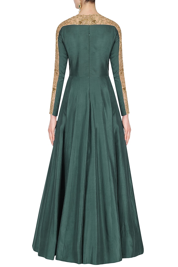 Teal and nude Embroidered Anarkali set available only at Pernia's Pop Up Shop.