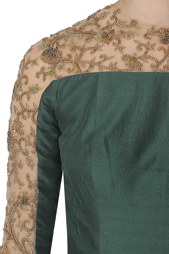 Teal and nude Embroidered Anarkali set available only at Pernia's Pop Up Shop.