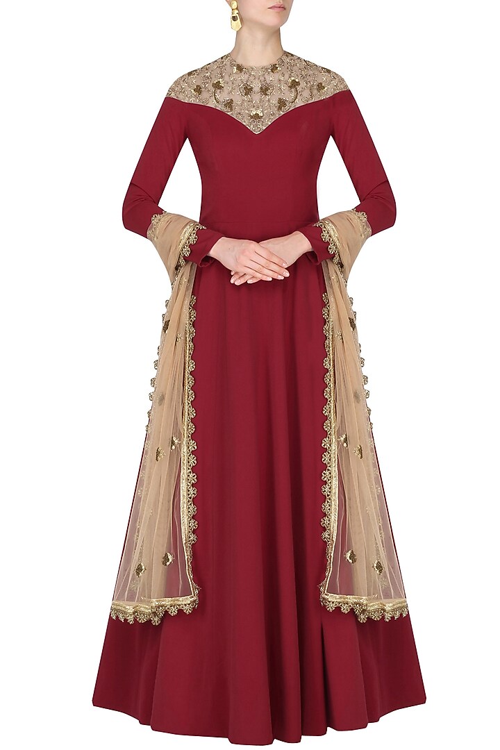 Rust and nude Embroidered Anarkali available only at Pernia's Pop Up Shop.