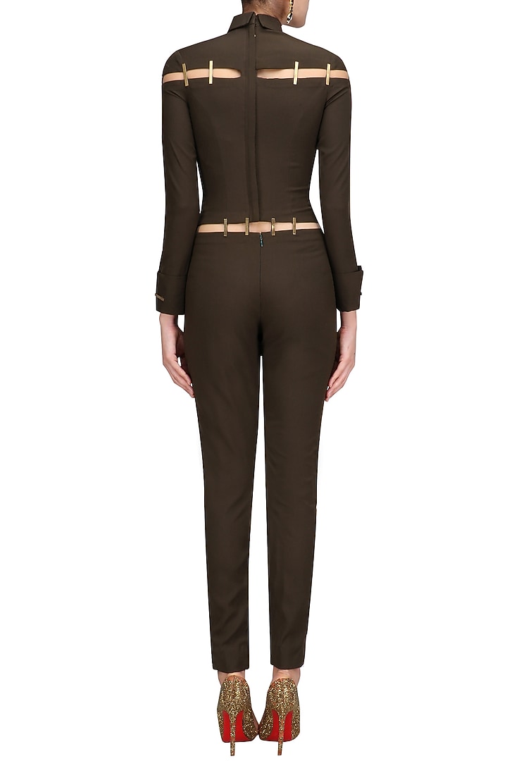 Olive and gold metal chips detail jumpsuit available only at Pernia's Pop Up Shop