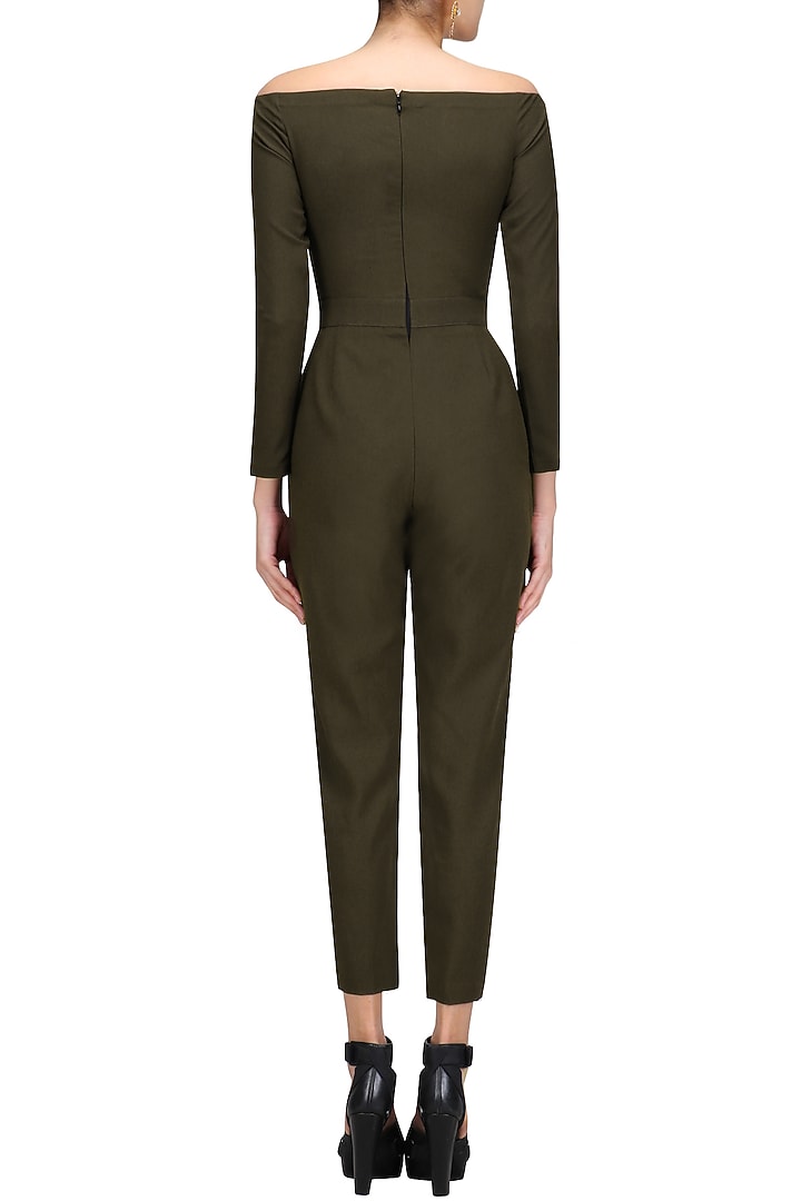 Olive metal chips detail fitted jumpsuit available only at Pernia's Pop Up Shop