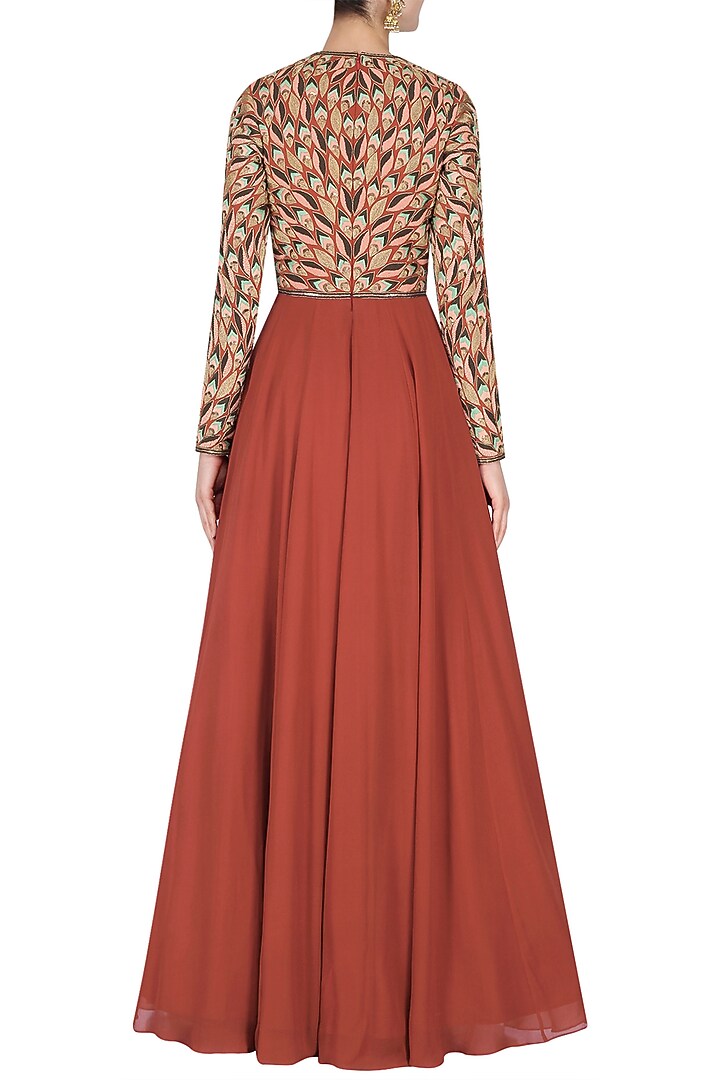 Rust Leaf Embroidered Anarkali set available only at Pernia's Pop Up Shop.