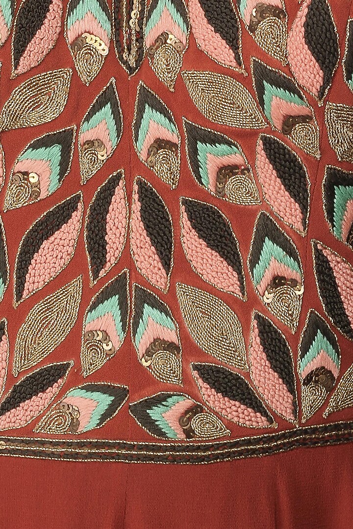 Rust Leaf Embroidered Anarkali set available only at Pernia's Pop Up Shop.