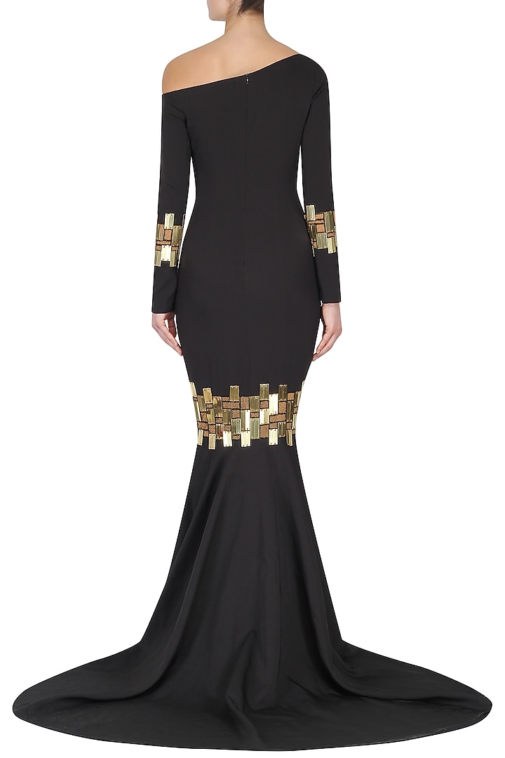 Black Chip Embroidered Drop Shoulder Gown available only at Pernia's Pop Up Shop.