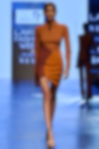 Brown Petal Mini Vacation Dress by Nikhil Thampi at Pernia's Pop Up Shop