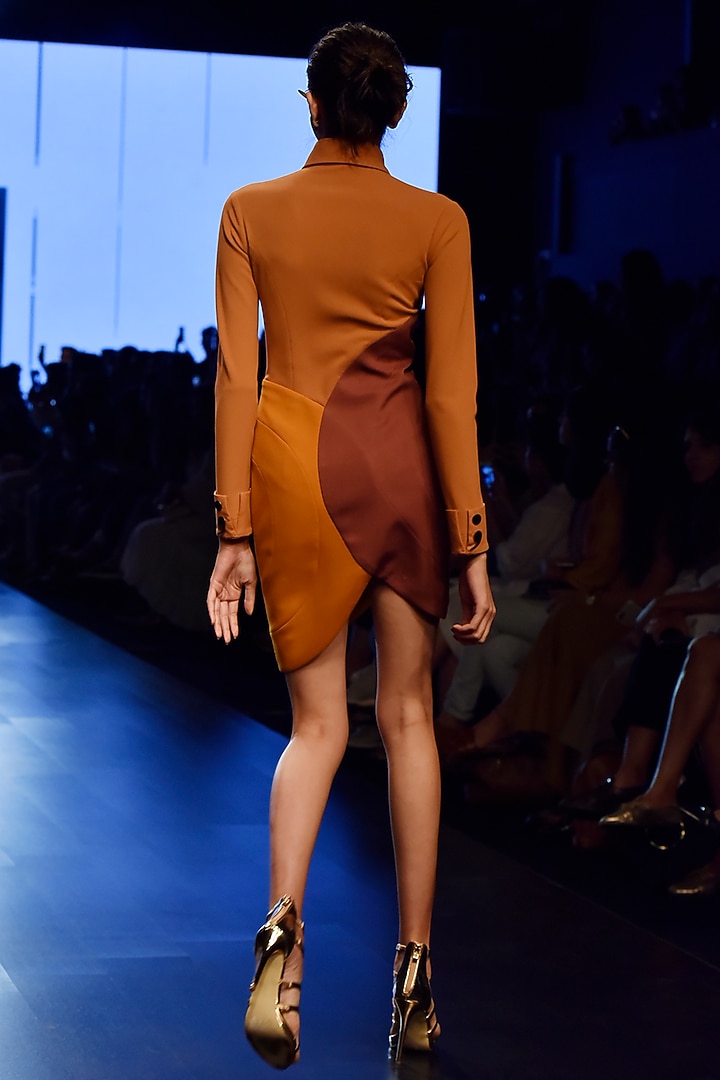 Brown Petal Mini Vacation Dress by Nikhil Thampi at Pernia's Pop Up Shop