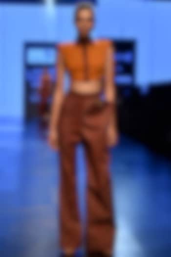 Brown Crop Top With Peg Pants by Nikhil Thampi at Pernia's Pop Up Shop