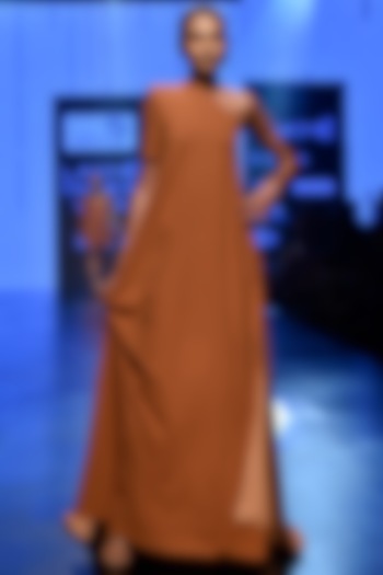 Brown One Shoulder Trapeze Gown by Nikhil Thampi
