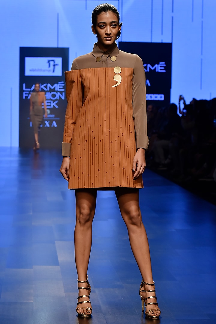 Brown & Stone Shirt Mini Dress by Nikhil Thampi at Pernia's Pop Up Shop