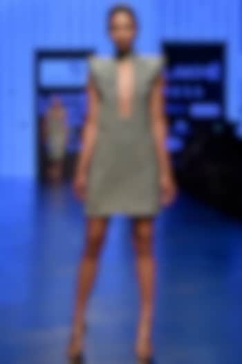 Grey Low Neck Sage Mini Vacation Dress by Nikhil Thampi at Pernia's Pop Up Shop