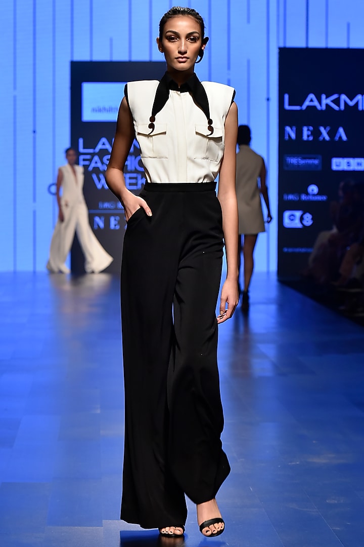 White & Black Half & Half Jumpsuit Design by Nikhil Thampi at Pernia's ...