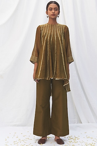 Olive Green Anarkali Cape Set by The Label Nuska
