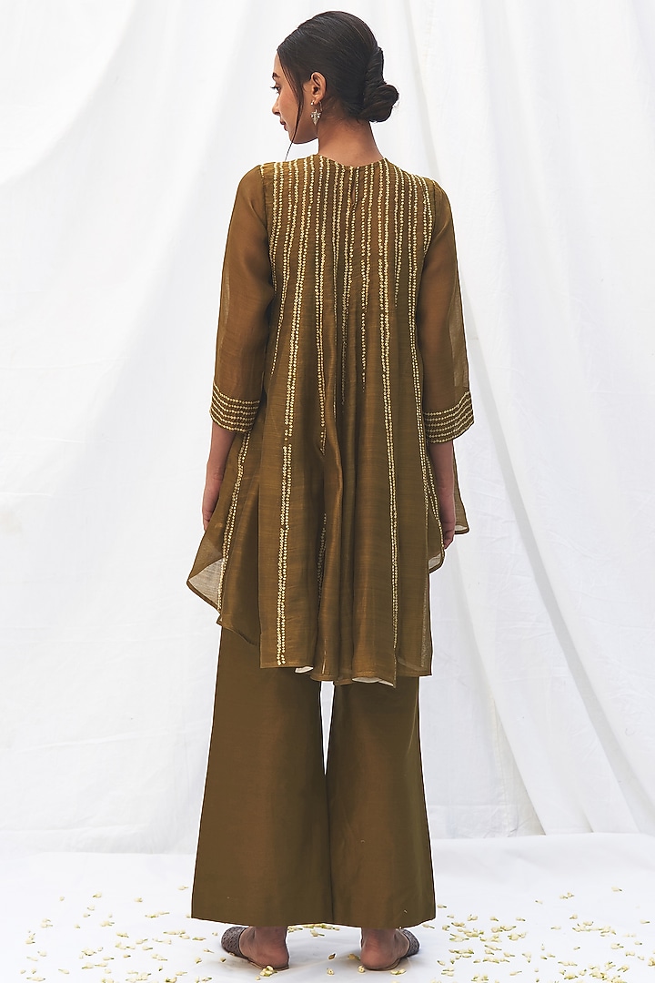 Olive Green Party Wear Anarkali Cape Set by The Label Nuska at Pernia's Pop Up Shop