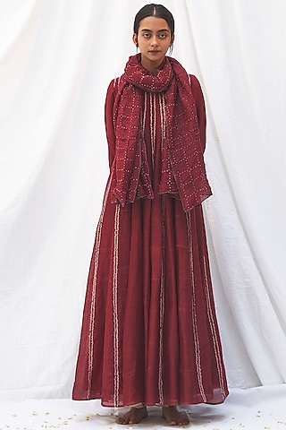 Chilli Red Embroidered Anarkali Set by The Label Nuska