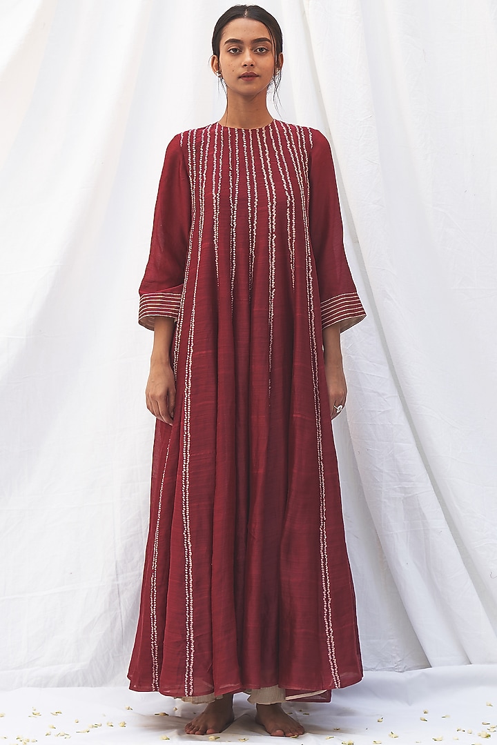 Chilli Red Embroidered Party Wear Anarkali Set by The Label Nuska at Pernia's Pop Up Shop