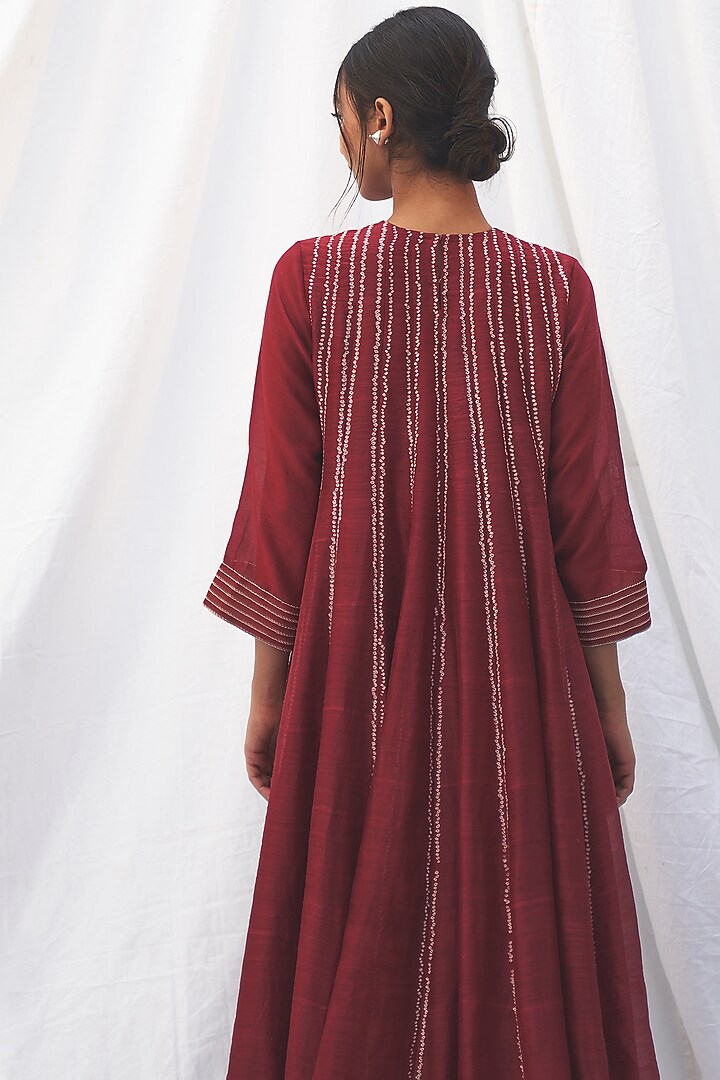 Chilli Red Embroidered Party Wear Anarkali Set by The Label Nuska at Pernia's Pop Up Shop
