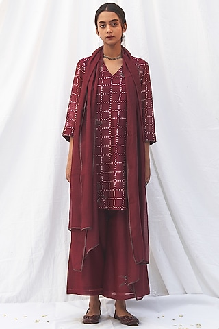 Chilli Red Embroidered Tunic Set by The Label Nuska