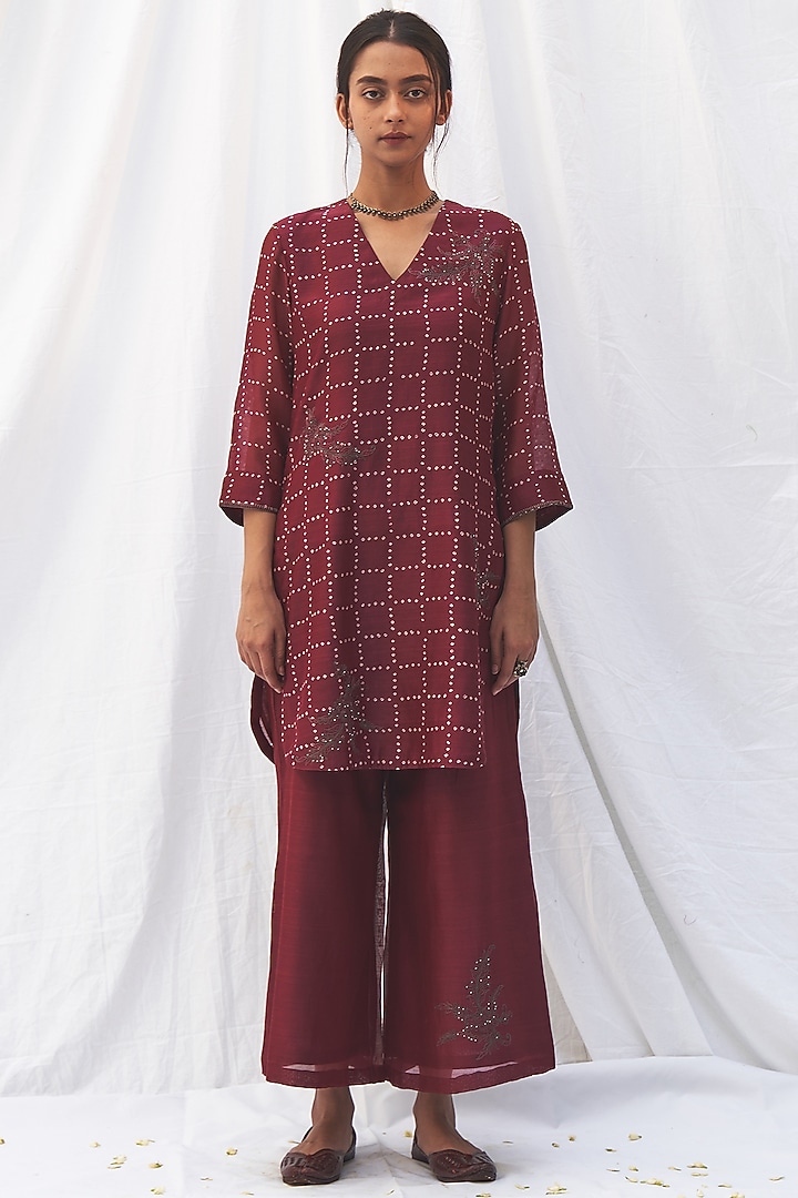 Chilli Red Embroidered Tunic Set by The Label Nuska at Pernia's Pop Up Shop
