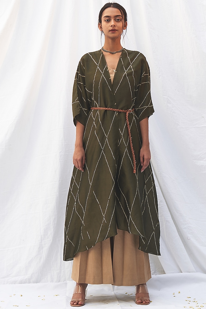 Olive Green Bandhej Kaftan by The Label Nuska