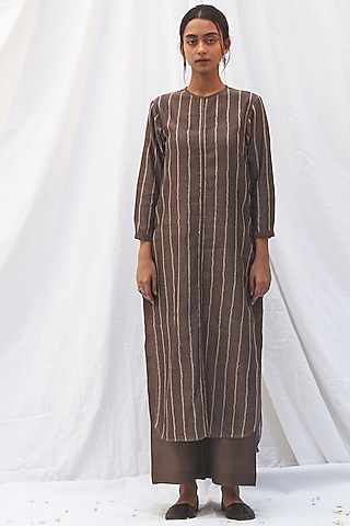 Black Pepper Tunic Set With Front Opening by The Label Nuska