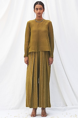 Elaichi Green Pleated Pants Set by The Label Nuska