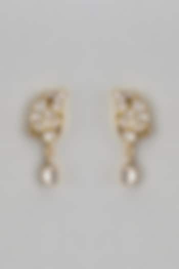 Gold Finish Kundan Polki & Fish Motif Dangler Earrings In Sterling Silver by Nuvi Jewels at Pernia's Pop Up Shop