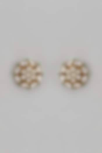 Antique Gold Finish Kundan Polki & Green Stone Stud Earrings In Sterling Silver by Nuvi Jewels