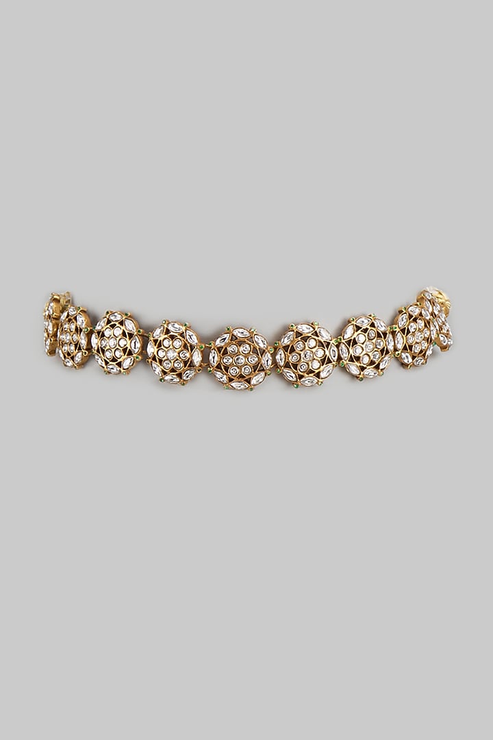 Gold Plated Kundan Polki & Jadau Stone Choker Necklace In Sterling Silver by Nuvi Jewels at Pernia's Pop Up Shop