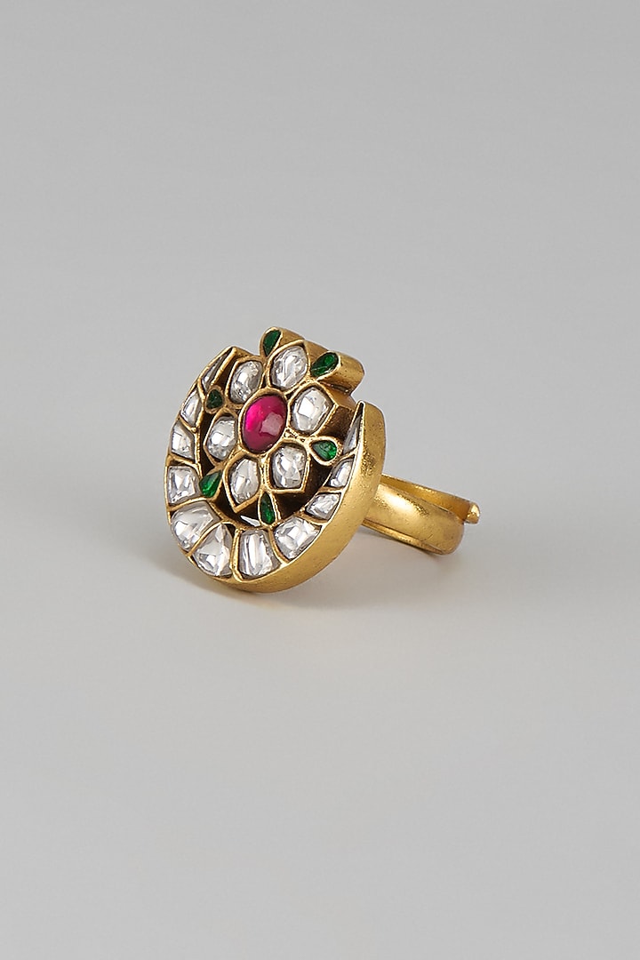Gold Plated Kundan Polki & Jadau Ring In Sterling Silver by Nuvi Jewels at Pernia's Pop Up Shop