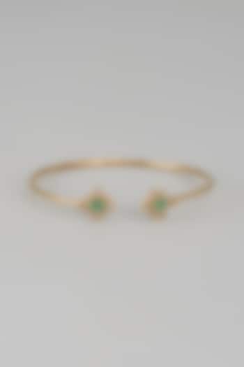 Gold Plated Kundan Polki & Aventurine Stone Bangle In Sterling Silver by Nuvi Jewels