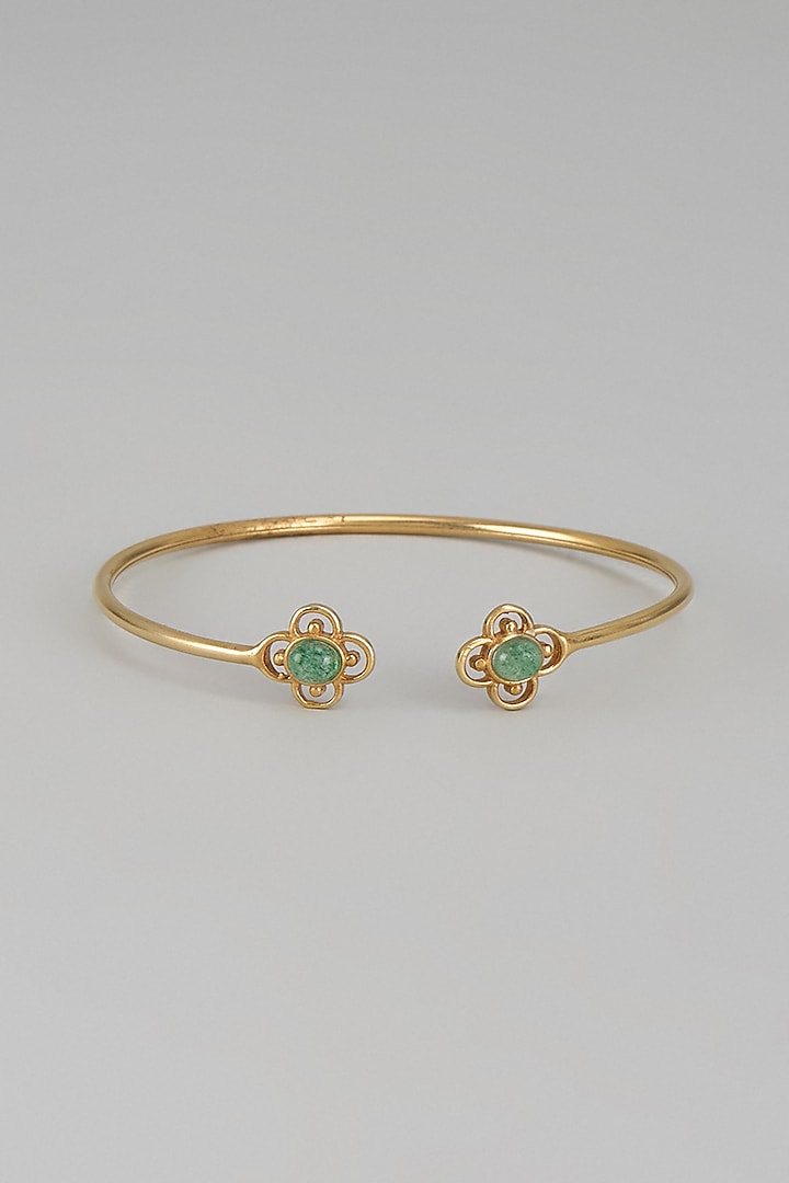Gold Plated Kundan Polki & Aventurine Stone Bangle In Sterling Silver by Nuvi Jewels