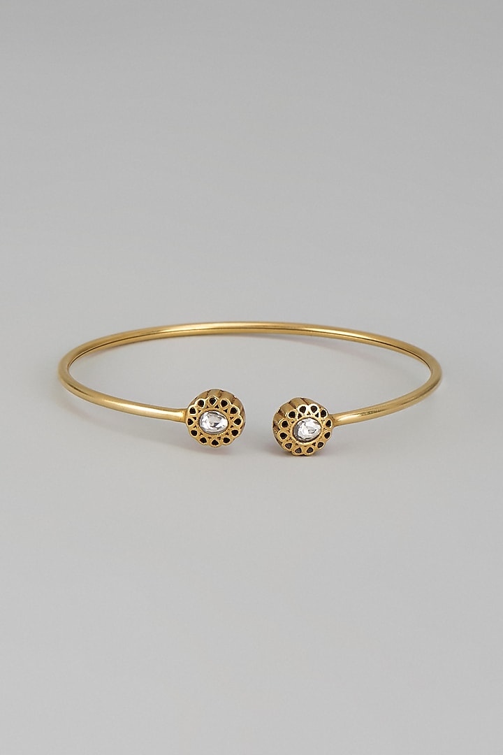 Gold Plated Kundan Polki Bangle In Sterling Silver by Nuvi Jewels