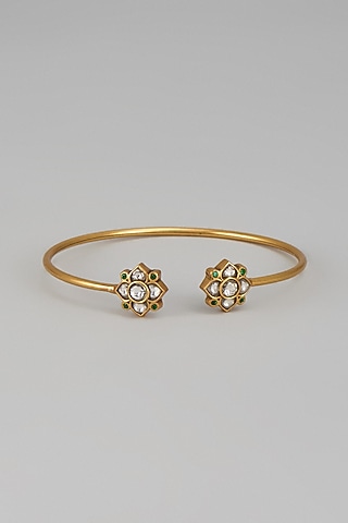 Gold Plated Kundan Polki & Jadau Bangle In Sterling Silver by Nuvi Jewels