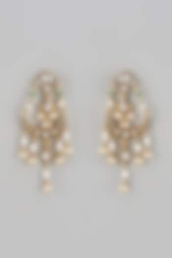 Gold Finish Kundan Polki & Jadau Chandbaali Earrings In Sterling Silver by Nuvi Jewels