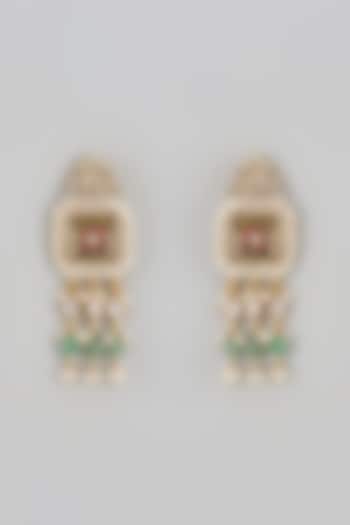 Gold Finish Kundan Polki & Jadau Dangler Earrings In Sterling Silver by Nuvi Jewels