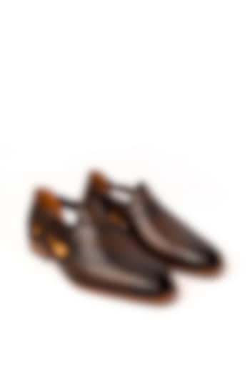 Brown Leather Peshawari Sandals by Nauvab