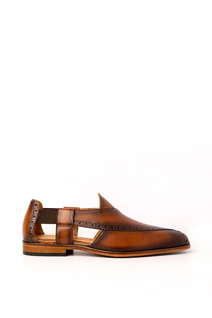 Cognac Leather Peshawari Sandals by Nauvab at Pernia's Pop Up Shop