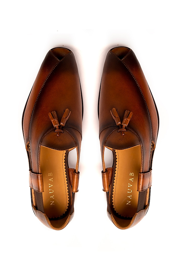 Cognac Leather Peshawari Sandals by Nauvab