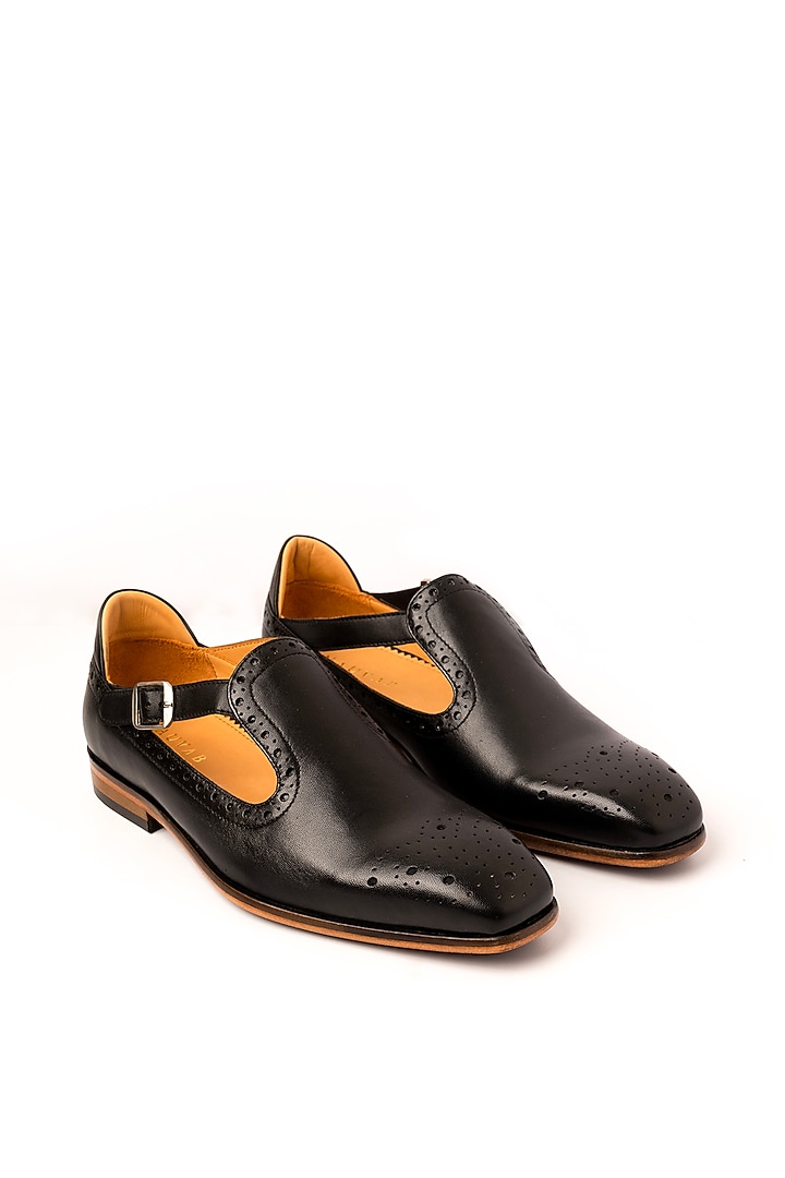 Black Leather Sandals by Nauvab at Pernia's Pop Up Shop
