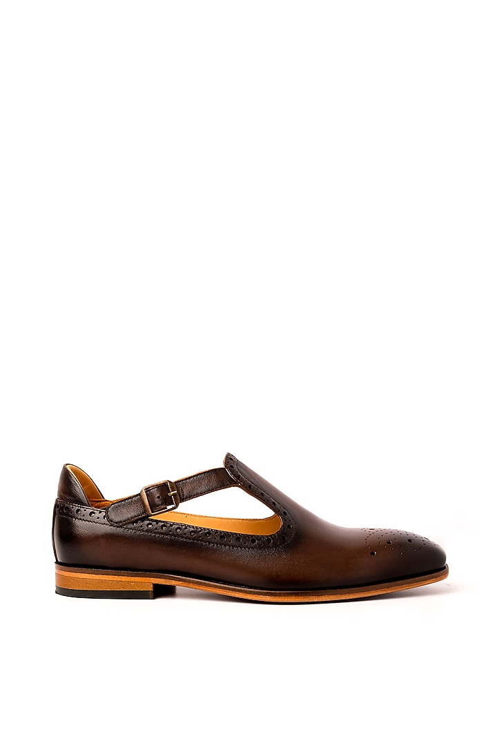 Brown Leather Sandals by Nauvab at Pernia's Pop Up Shop