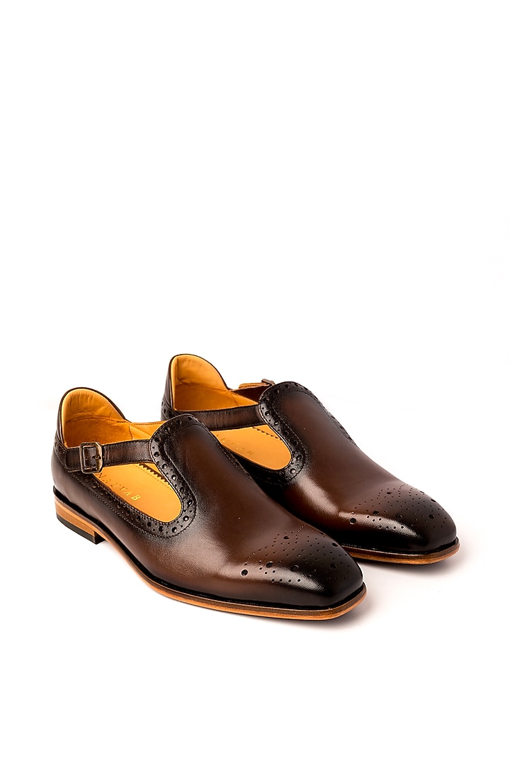 Brown Leather Sandals by Nauvab at Pernia's Pop Up Shop