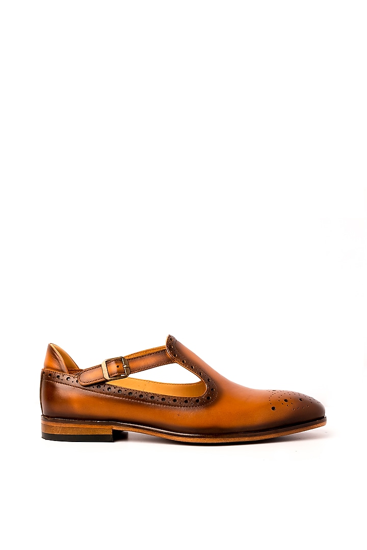 Tan Leather Sandals by Nauvab at Pernia's Pop Up Shop