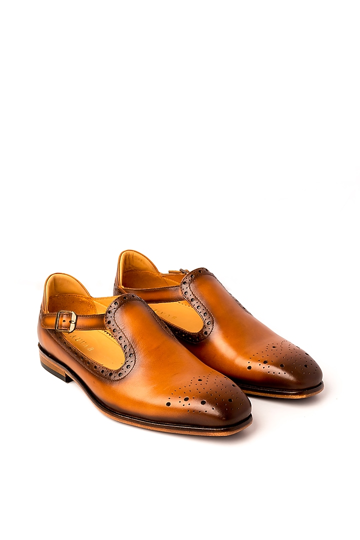 Tan Leather Sandals by Nauvab at Pernia's Pop Up Shop