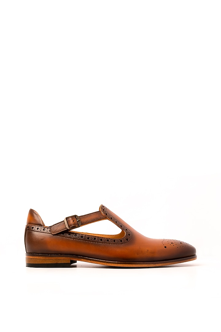 Cognac Leather Sandals by Nauvab at Pernia's Pop Up Shop