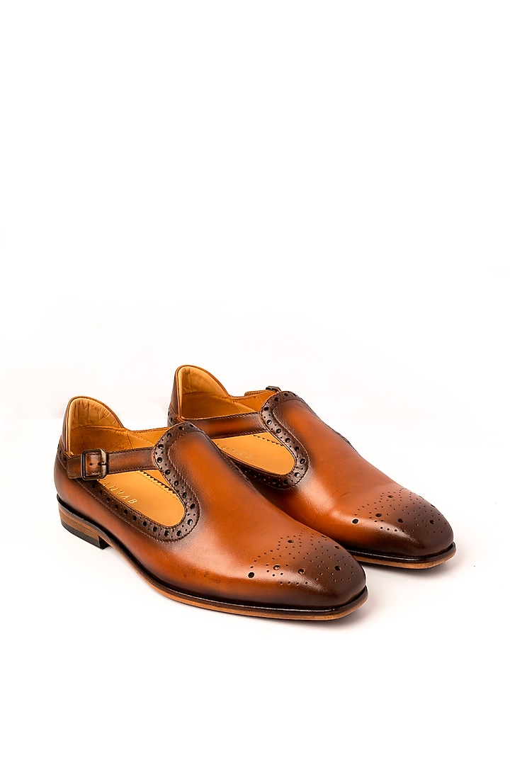 Cognac Leather Sandals by Nauvab at Pernia's Pop Up Shop