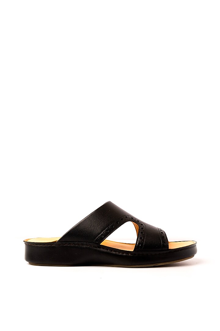 Black Leather Sandals by Nauvab at Pernia's Pop Up Shop