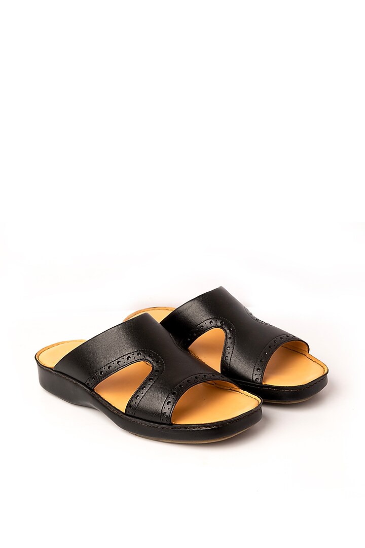 Black Leather Sandals by Nauvab at Pernia's Pop Up Shop