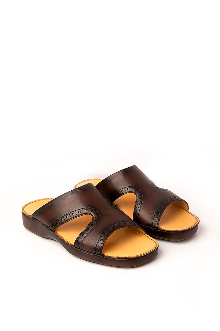 Brown Leather Sandals by Nauvab at Pernia's Pop Up Shop