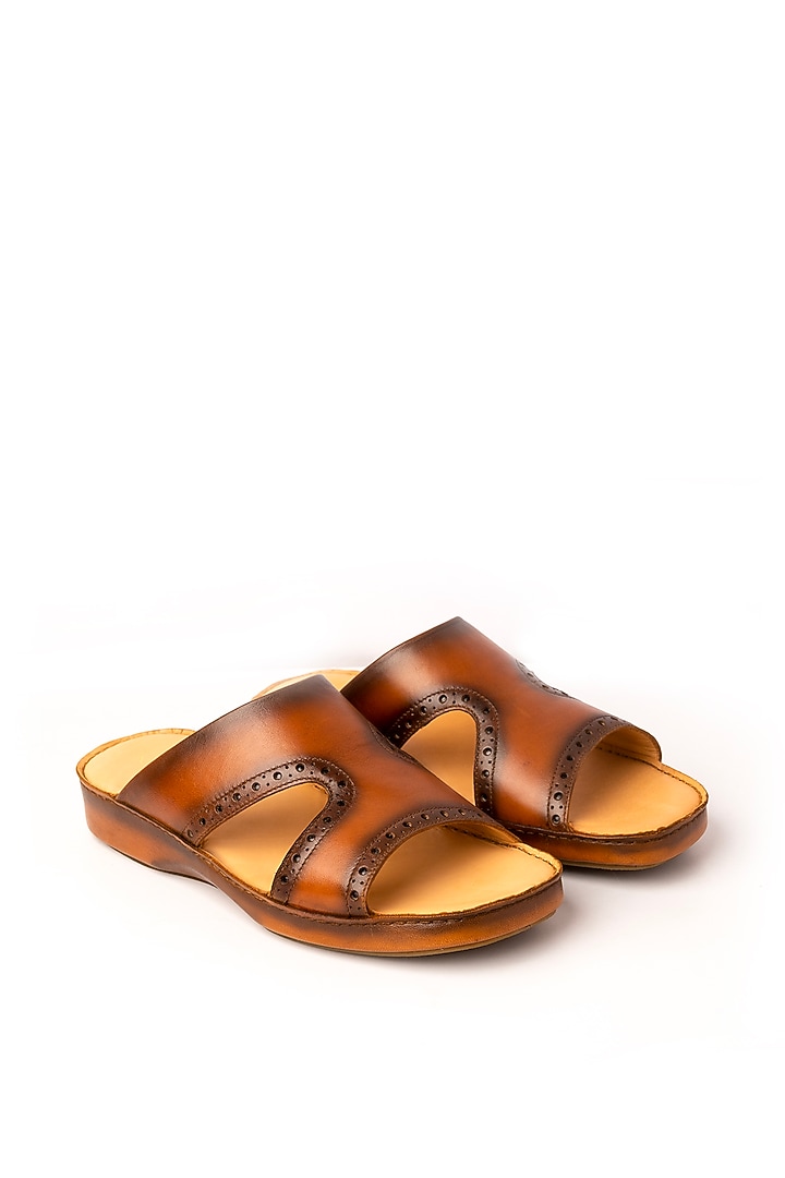 Cognac Leather Sandals by Nauvab at Pernia's Pop Up Shop