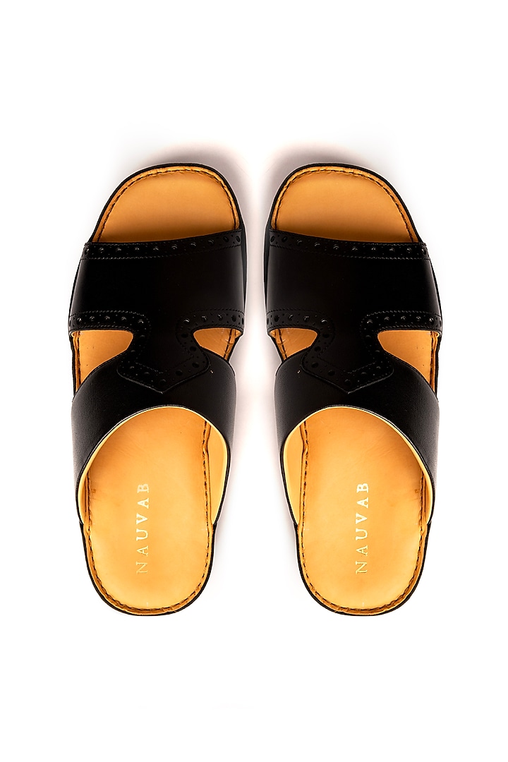 Black Leather Sandals by Nauvab at Pernia's Pop Up Shop